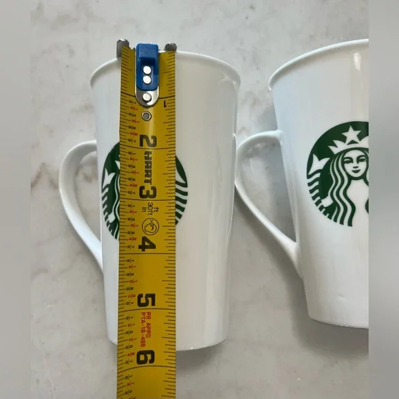 STARBUCKS 16 Oz Mermaid Siren Logo Tall  Coffee Mug White & Green 2015 Set Of 2 - Picture 5 of 5